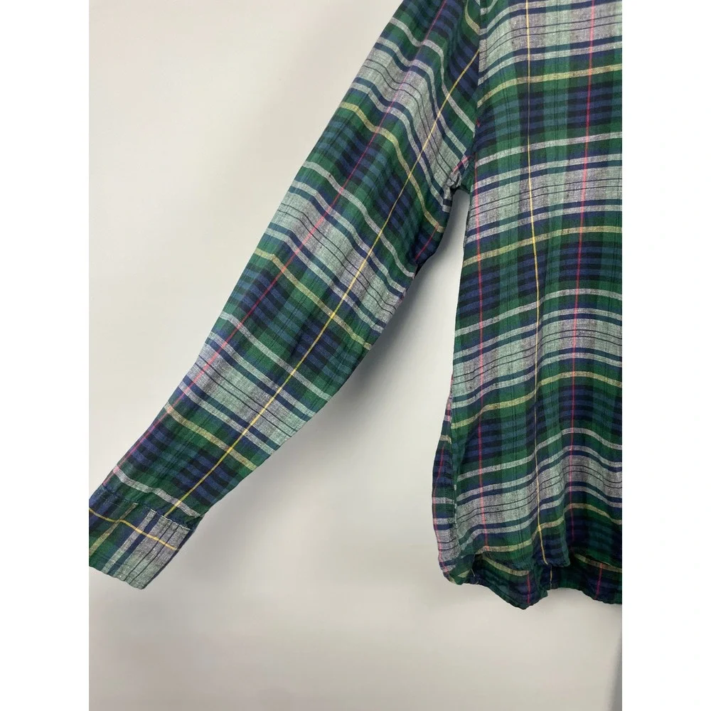 J.Crew Baird McNutt Irish Linen Slim Fit Plaid Button Down Shirt Mens XL Green